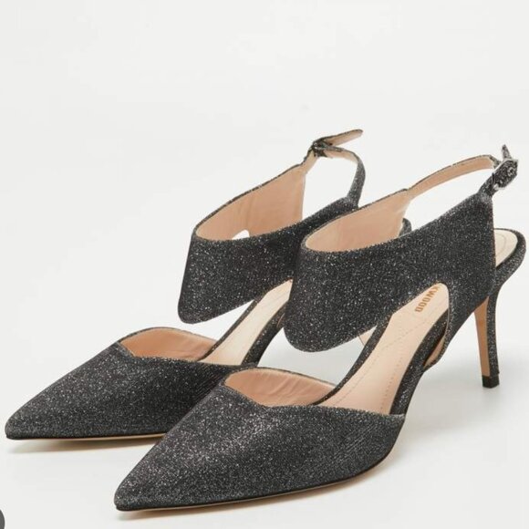 Nicholas Kirkwood Leda Grey Glitter Ankle Strap Pumps Size 37.5
